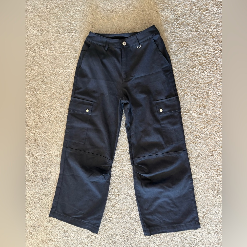 Princess Polly Black Denim Cargo Baggy Pants Wide Leg size 0 Women’s